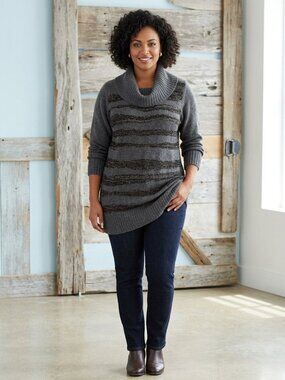 Mxm Plus Size 3X Grey/Black Long Cowl Neck Sweater